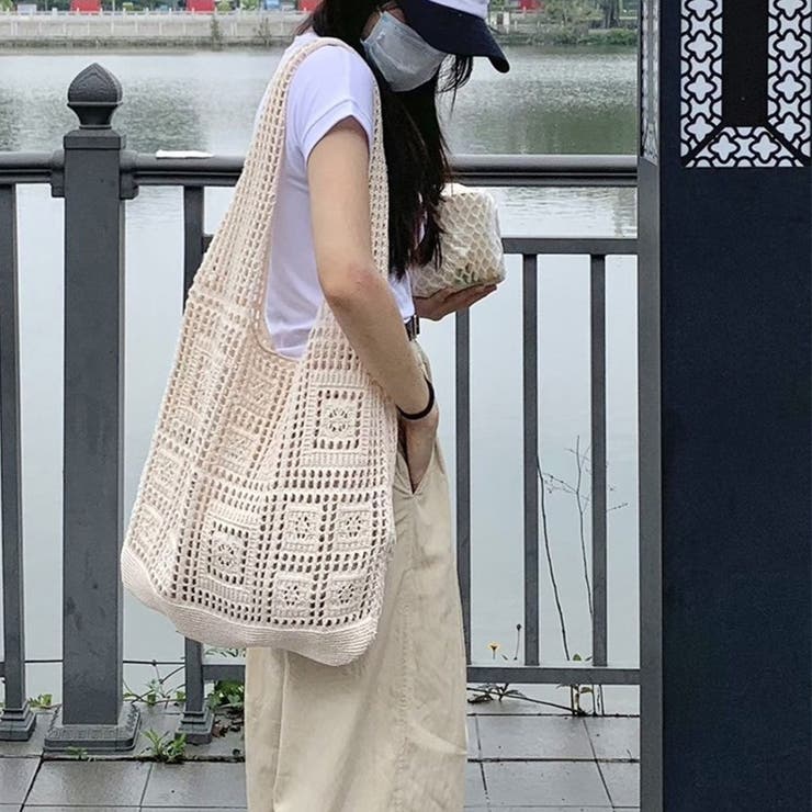 ニットバッグ クロシェ編み トートバッグ[品番：AGCW0004549
