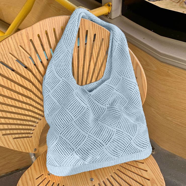 薄ブルー | 韓国ニットバッグ 編み込み トートバッグ | Miniministore