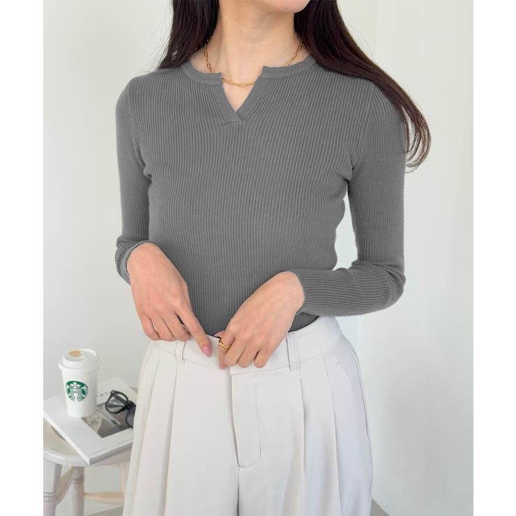 Vネック ニットトップス 長袖ニットソー | Miniministore | 詳細画像22 
