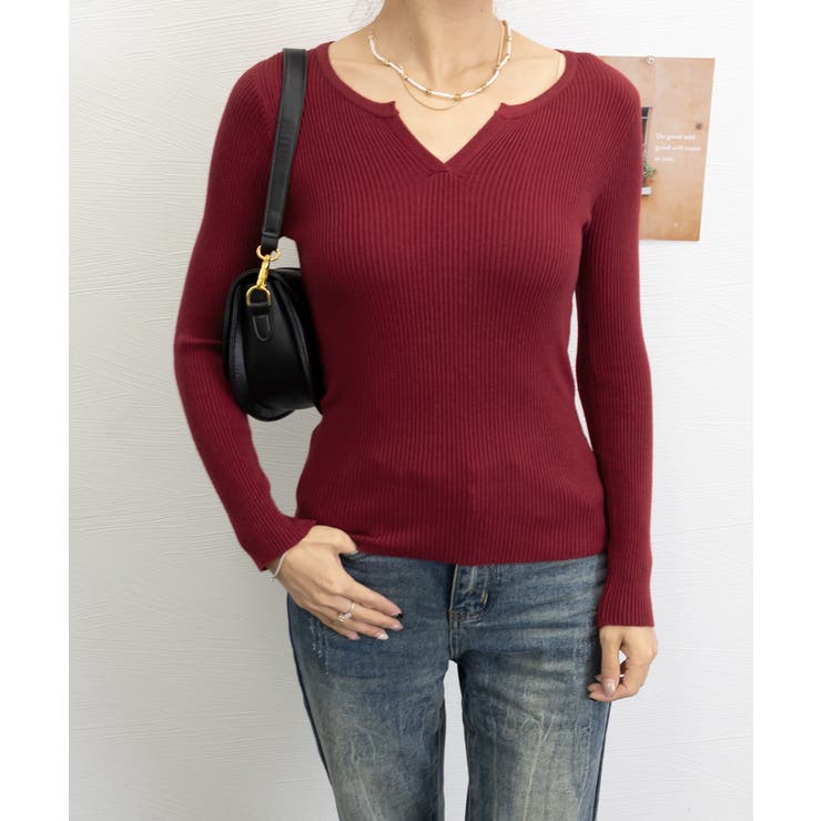 Vネック ニットトップス 長袖ニットソー | Miniministore | 詳細画像25 