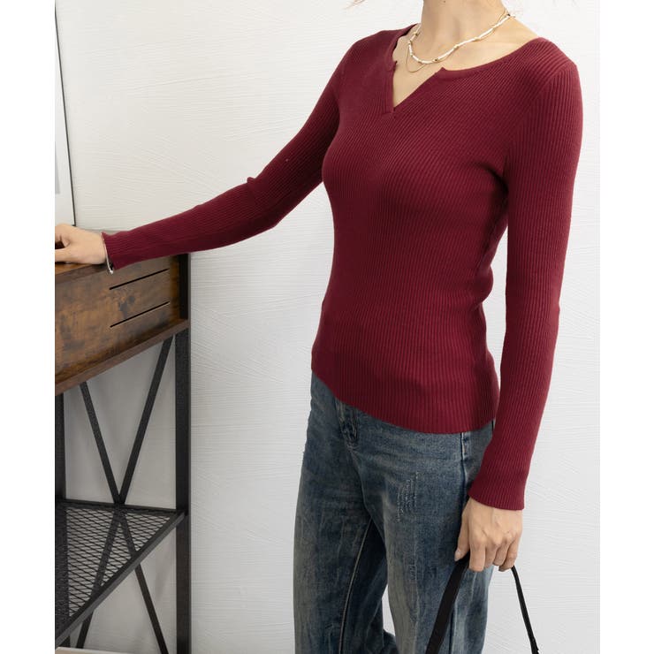 Vネック ニットトップス 長袖ニットソー | Miniministore | 詳細画像27 