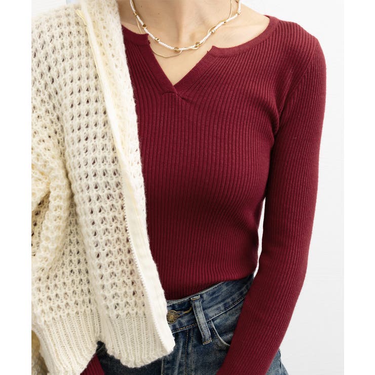 Vネック ニットトップス 長袖ニットソー | Miniministore | 詳細画像30 