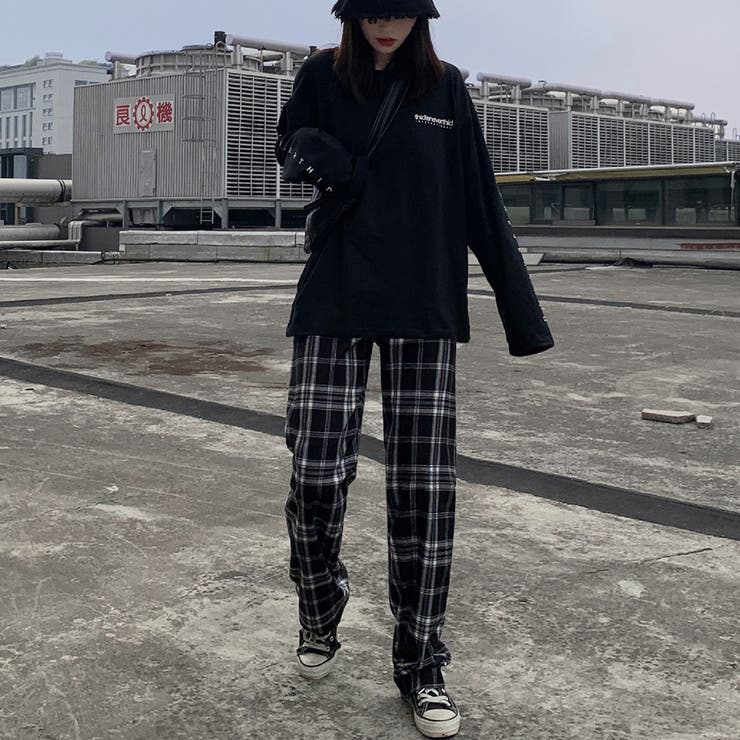 チェック柄 ワイドパンツ レディース[品番：II000005751