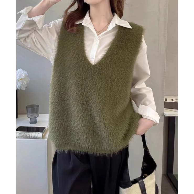 Vネック起毛フェザーニットベストふわふわ | Miniministore | 詳細画像11 