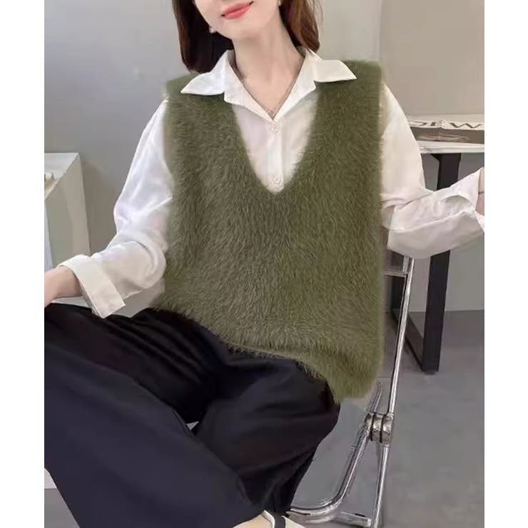 Vネック起毛フェザーニットベストふわふわ | Miniministore | 詳細画像12 
