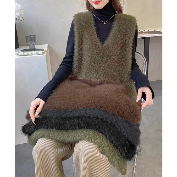 Vネック起毛フェザーニットベストふわふわ | Miniministore | 詳細画像7 