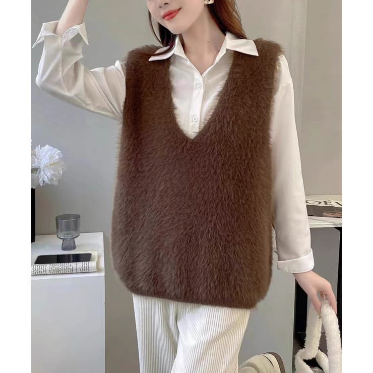 Vネック起毛フェザーニットベストふわふわ | Miniministore | 詳細画像9 