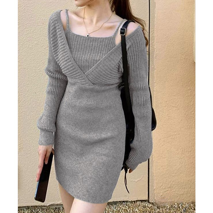 【SALE／10%OFF カシュクールニットワンピース ミニワンピ[品番：II000011300 ワンピース