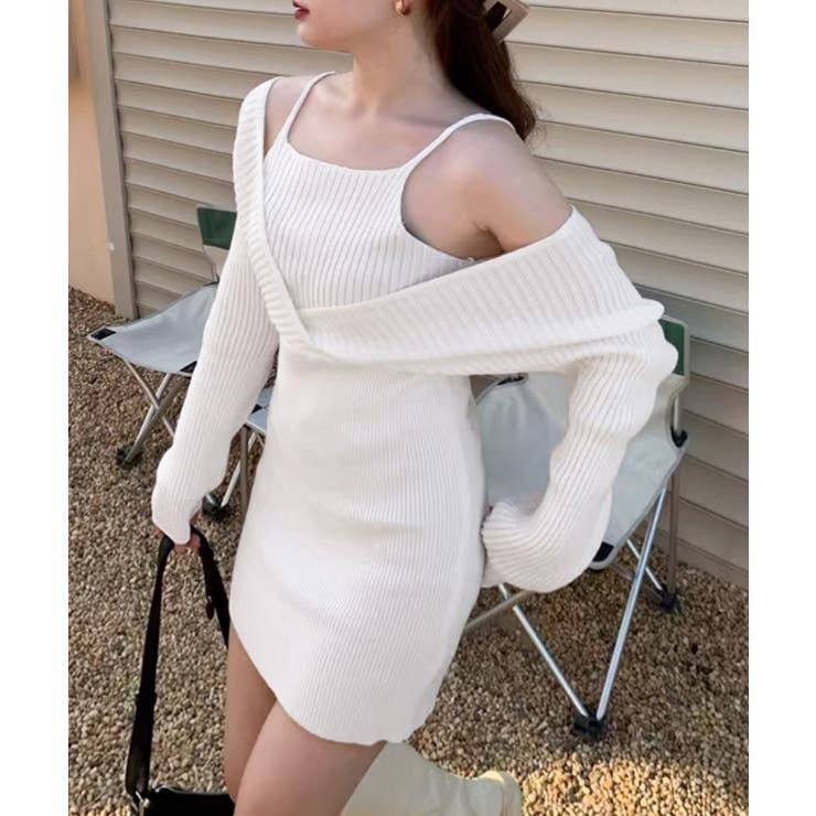 定番の冬ギフト カシュクールニットワンピース ミニワンピ[品番：II000011300 ワンピース