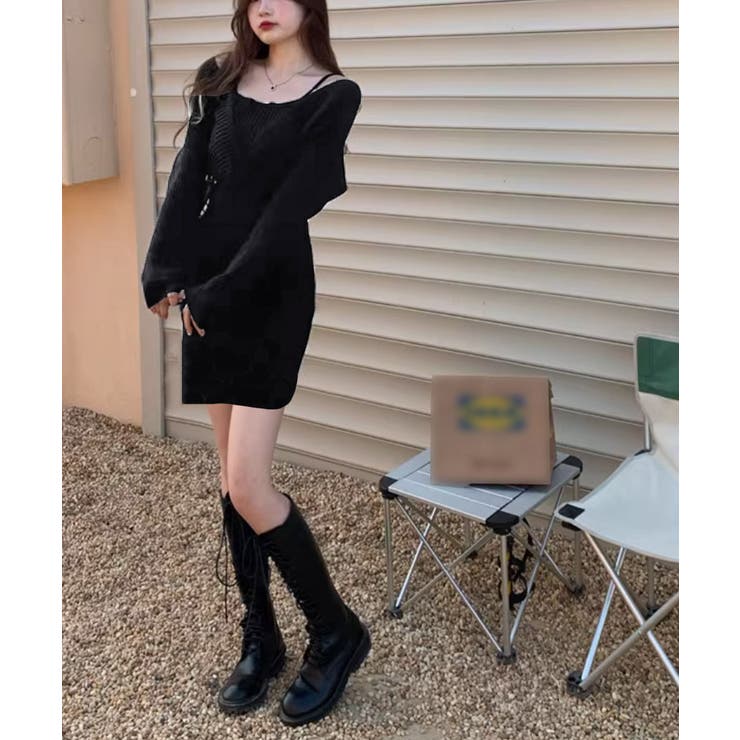 カシュクールニットワンピース ミニワンピ