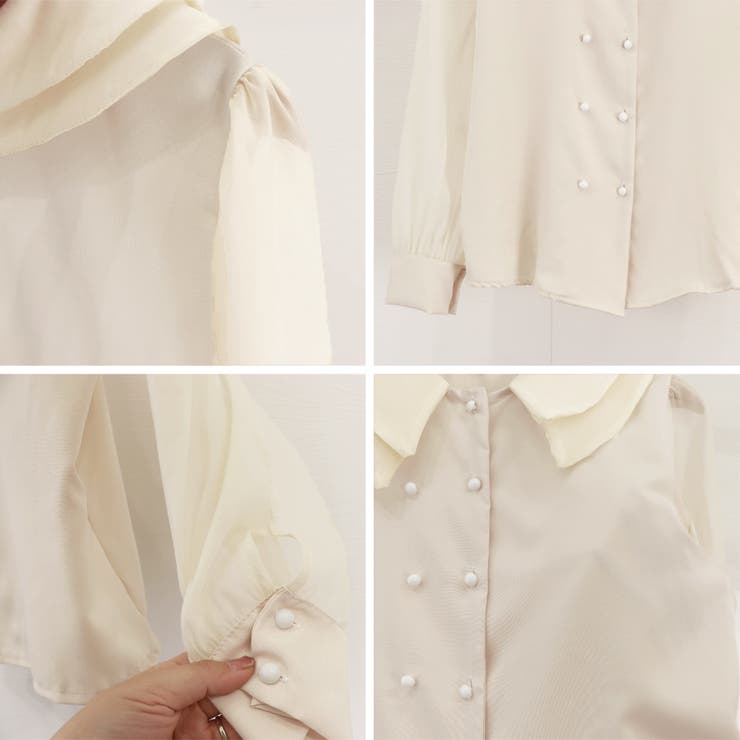 ダブル襟 シフォンブラウスレディース長袖 オフィスカジュアル | Miniministore | 詳細画像4 