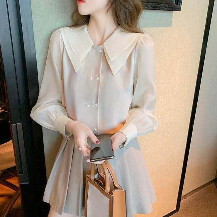 ダブル襟 シフォンブラウスレディース長袖 オフィスカジュアル | Miniministore | 詳細画像9 