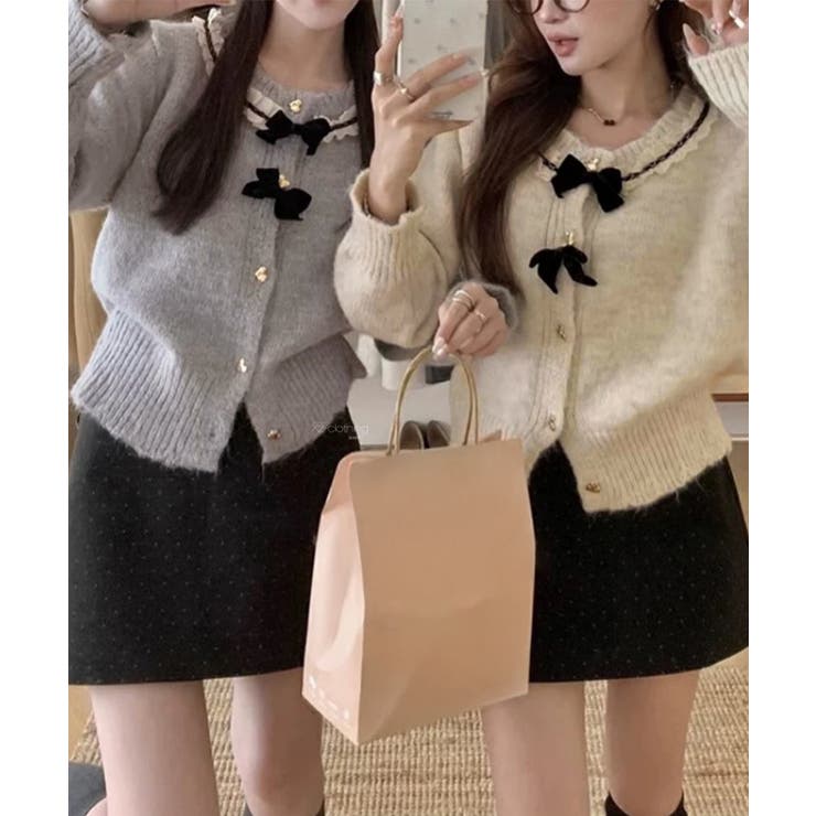 襟レースニットカーディガンリボントップス | Miniministore | 詳細画像4 