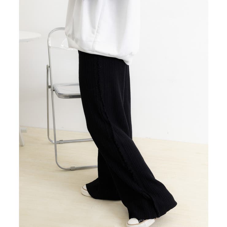 サイドフリンジ リブニットパンツ 暖かい | Miniministore | 詳細画像15 