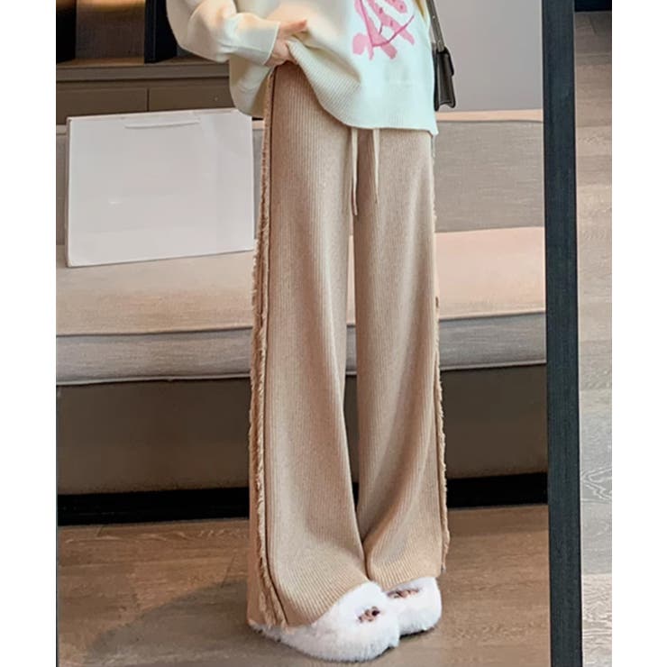 サイドフリンジ リブニットパンツ 暖かい | Miniministore | 詳細画像2 