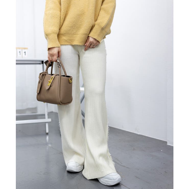 サイドフリンジ リブニットパンツ 暖かい | Miniministore | 詳細画像23 