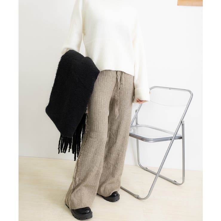 サイドフリンジ リブニットパンツ 暖かい | Miniministore | 詳細画像30 