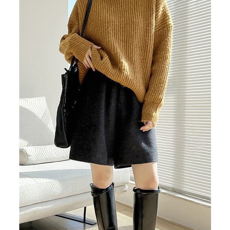 ウール風ハーフパンツ5分丈ワイドパンツ[品番：II000011473