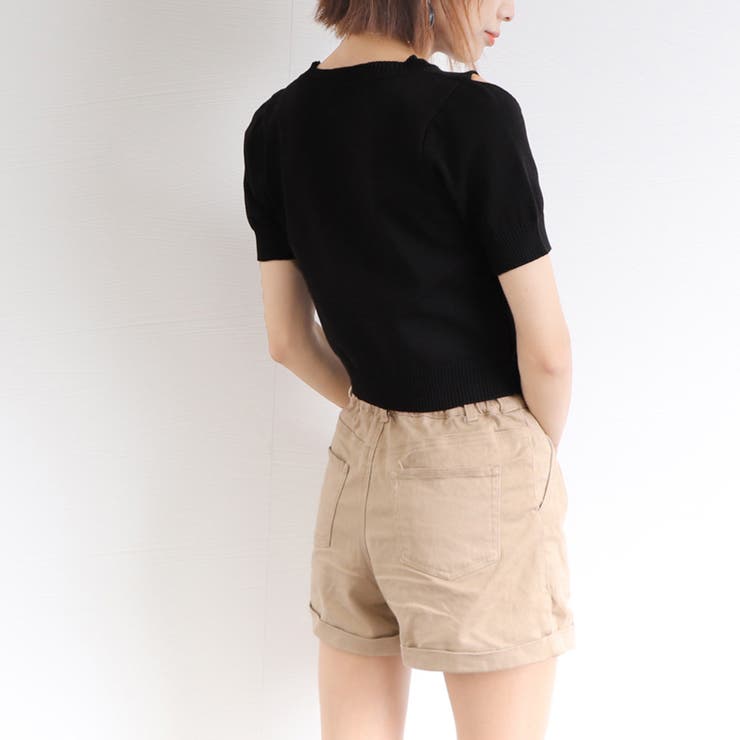 ショート丈 ニットトップス へそ出し[品番：II000006903