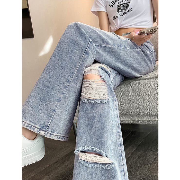 ダメージ デニムパンツ レディース着やせ[品番:II000010882 ダメージ デニムパンツ レディース着やせ[品番:II000010882