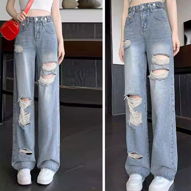ダメージ デニムパンツ レディース着やせ[品番：II000010882
