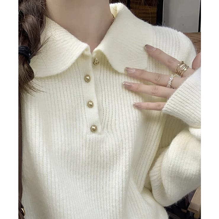 ポロカラーニットトップス ゴールドボタン | Miniministore | 詳細画像2 