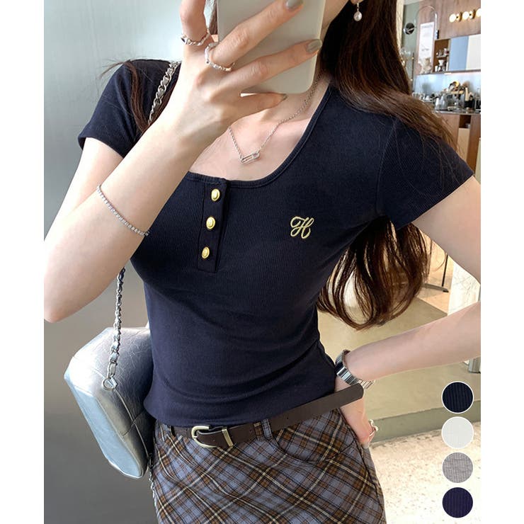 ヘンリーネック 半袖Tシャツワンポイント | Miniministore | 詳細画像1 