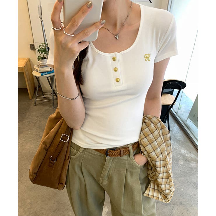 ヘンリーネック 半袖Tシャツワンポイント | Miniministore | 詳細画像12 
