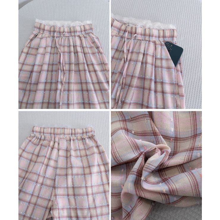 レースウエストチェック柄ワイドパンツ春夏 | Miniministore | 詳細画像25 