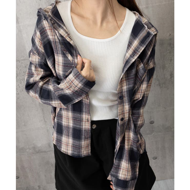 フード付き チェックシャツオーバーサイズ | Miniministore | 詳細画像17 