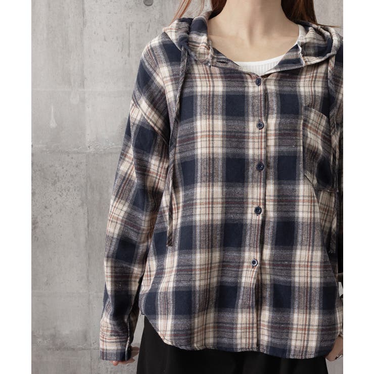 フード付き チェックシャツオーバーサイズ | Miniministore | 詳細画像18 