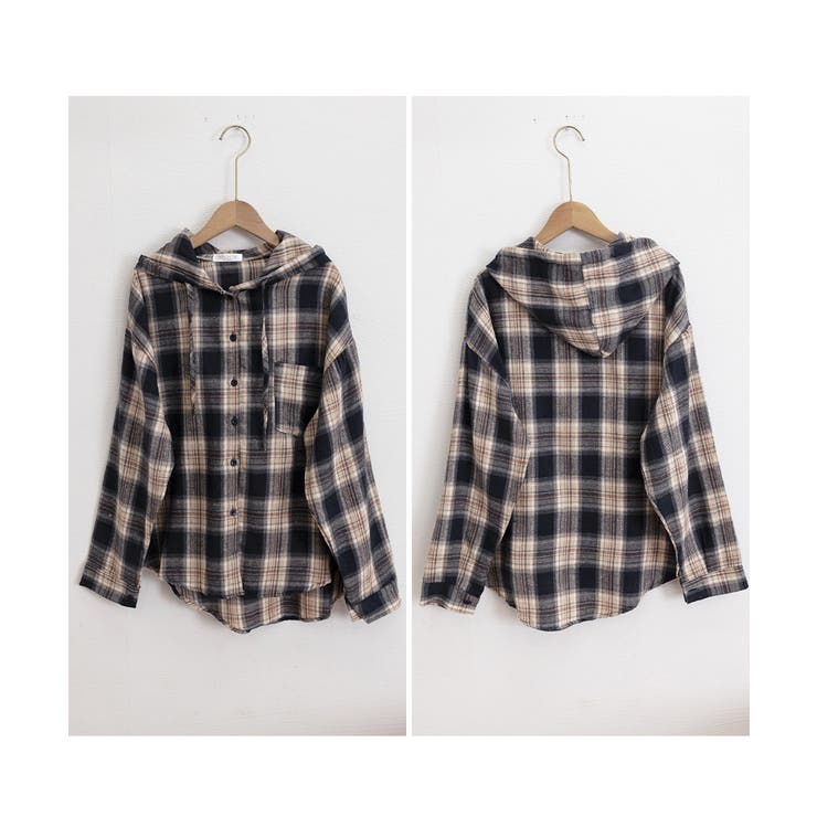 フード付き チェックシャツオーバーサイズ | Miniministore | 詳細画像25 