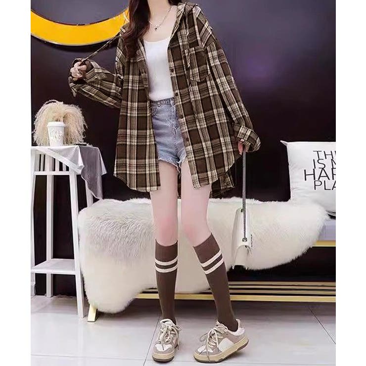 フード付き チェックシャツオーバーサイズ | Miniministore | 詳細画像5 