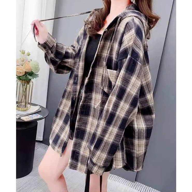 フード付き チェックシャツオーバーサイズ | Miniministore | 詳細画像8 