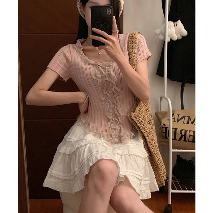 【再入荷】レースフリル  ミニ トップス ワンピース レースフリルカラーミニOP｜evelyn（エブリン）公式通販サイト