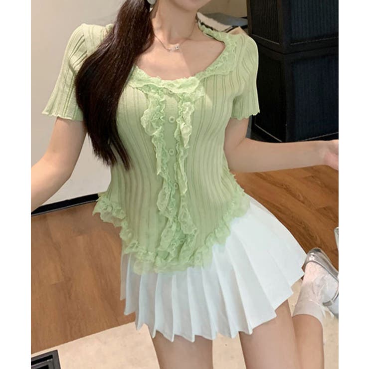 レースフリルニットトップスショート丈夏服 | Miniministore | 詳細画像15 