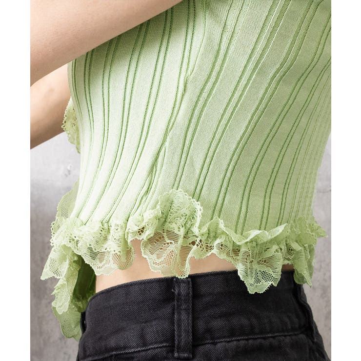 【再入荷】レースフリル  ミニ トップス ワンピース レースフリルニットトップスショート丈夏服[品番：II000012846