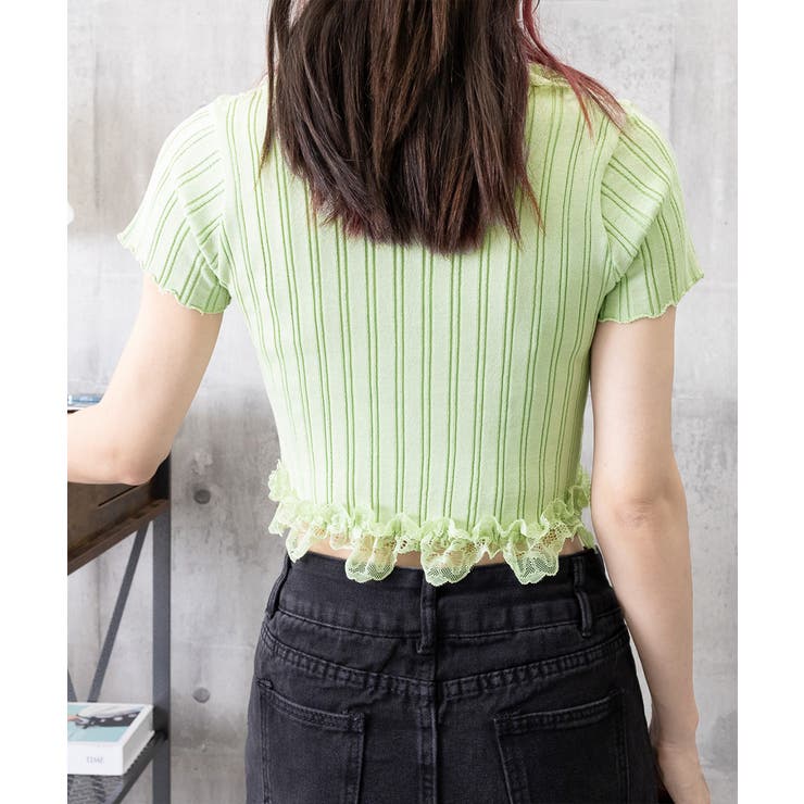 レースフリルニットトップスショート丈夏服 | Miniministore | 詳細画像23 