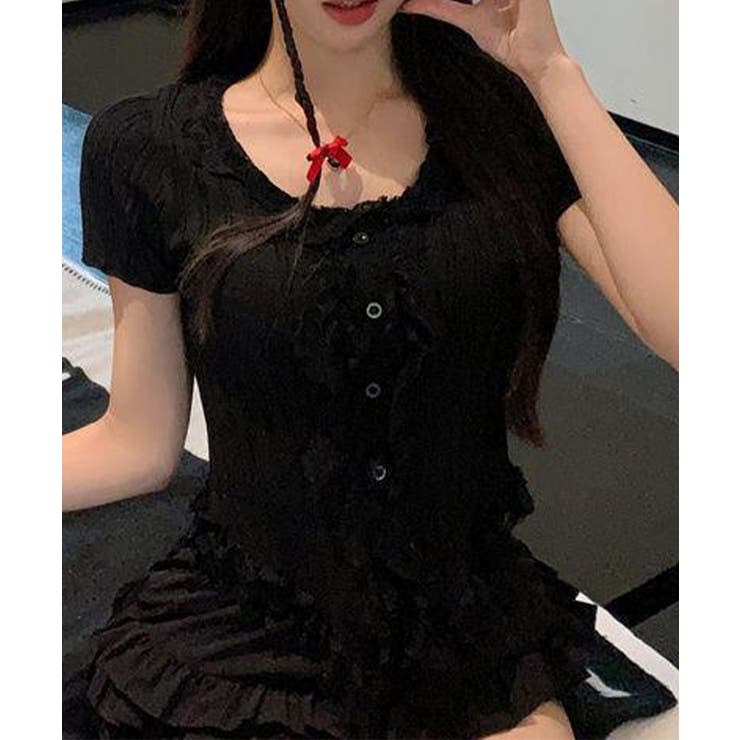 レースフリルニットトップスショート丈夏服 | Miniministore | 詳細画像4 