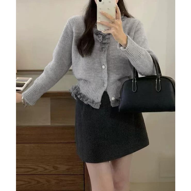 フリルカラーニットリボンカーディガン甘め | Miniministore | 詳細画像3 