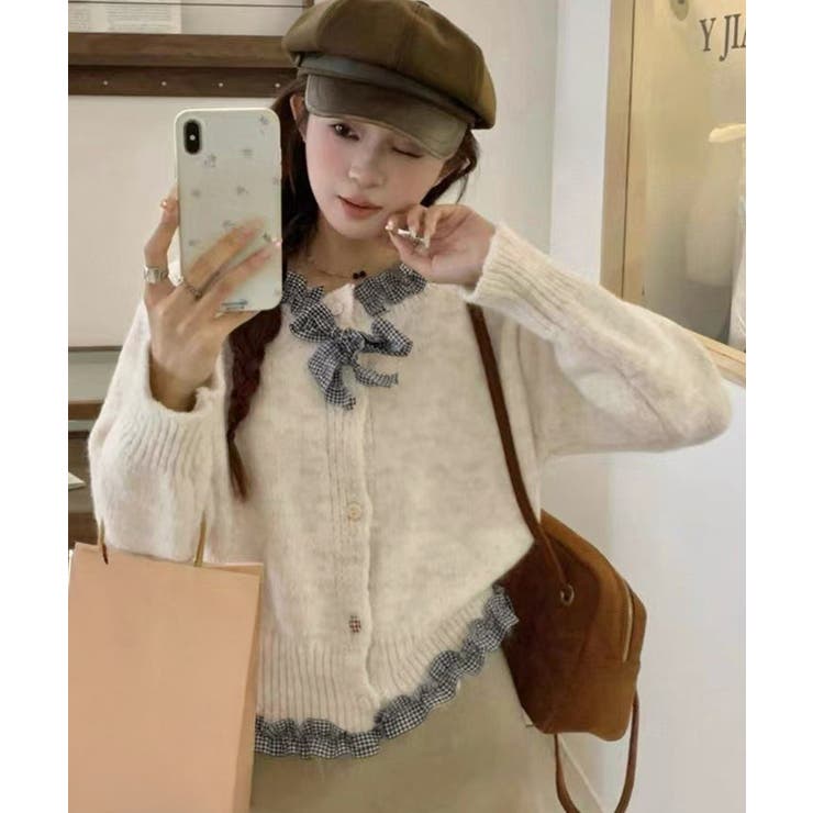 フリルカラーニットリボンカーディガン甘め | Miniministore | 詳細画像7 