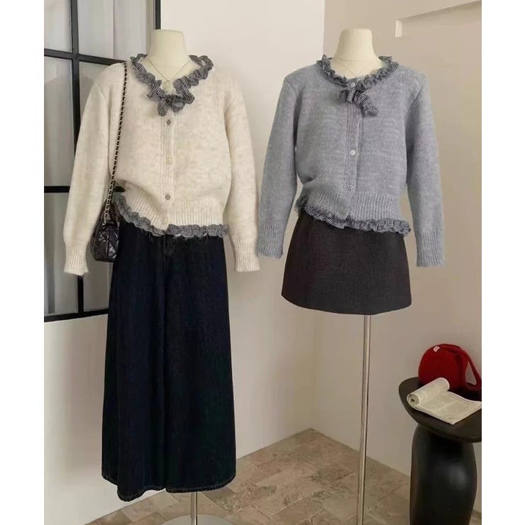 フリルカラーニットリボンカーディガン甘め | Miniministore | 詳細画像9 