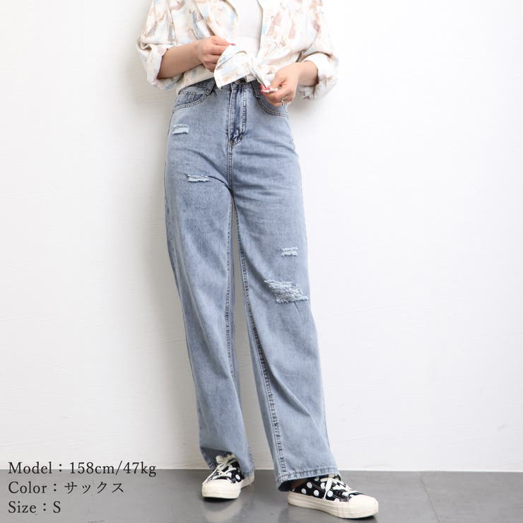 デニムパンツ ストレートパンツ 韓国風[品番：II000007025