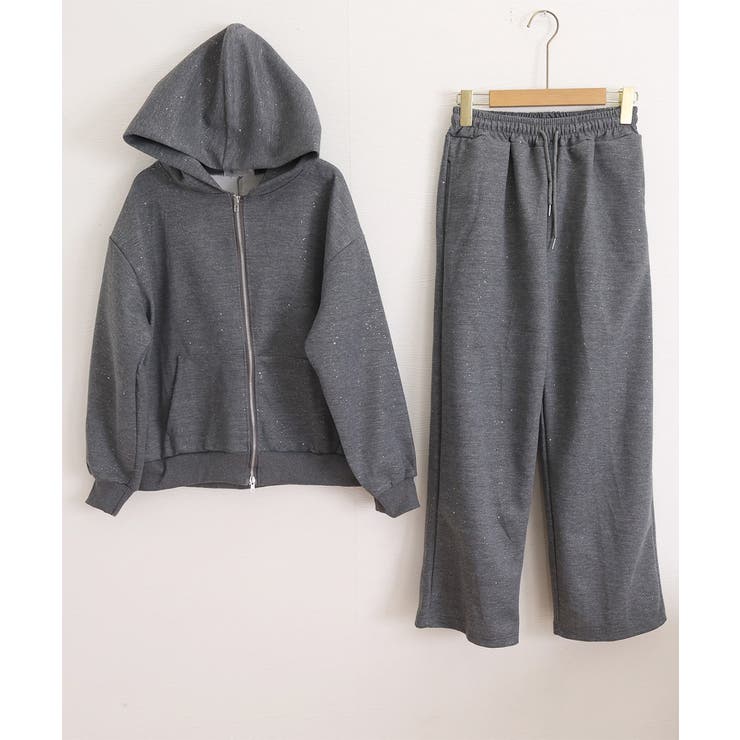 レディース上下2点セット韓国風ラメジップパーカースウェットパンツセットアップリラ… | SUNSHINE CLOSET | 詳細画像14 