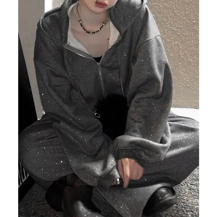 レディース上下2点セット韓国風ラメジップパーカースウェットパンツセットアップリラ… | SUNSHINE CLOSET | 詳細画像2 
