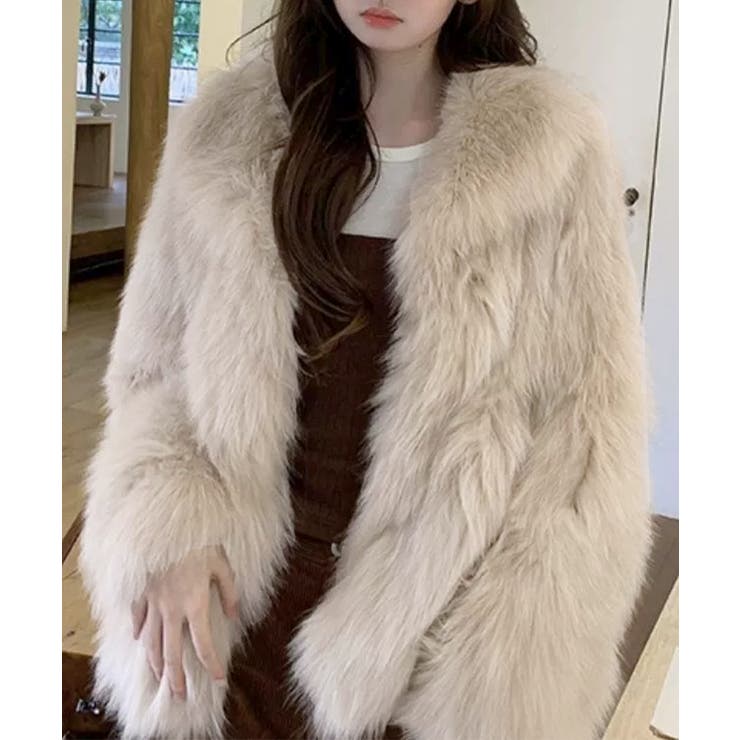 ふわふわフェイクファージャケットビッグ襟[品番：II000013412