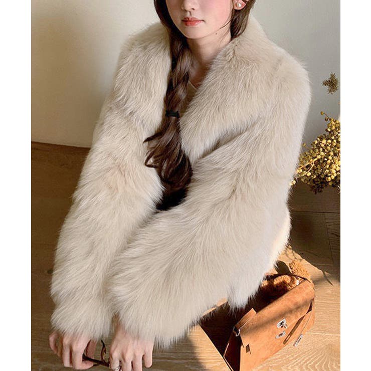 ふわふわフェイクファージャケットビッグ襟[品番：II000013412