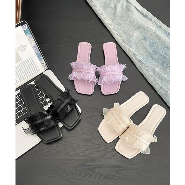 シアーフリルフラットサンダルスクエアトゥ | Miniministore | 詳細画像18 