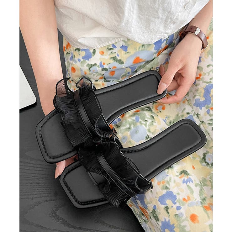 シアーフリルフラットサンダルスクエアトゥ | Miniministore | 詳細画像5 