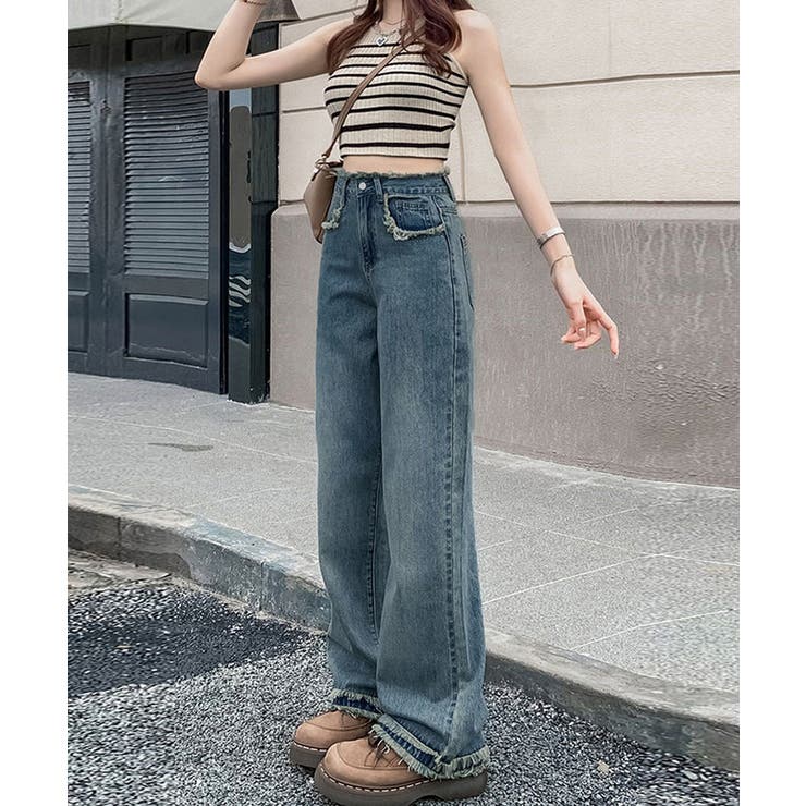 フリンジ デニムパンツ ハイウエスト美脚 | Miniministore | 詳細画像6 